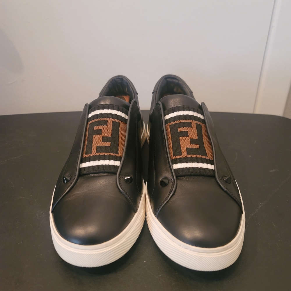 Fendi Men's Black and Brown Slip-On Sneakers